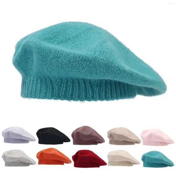 Berets feminino cor sólida malha lã quente boina casual sombra outono e inverno chapéu chapéus feminino moda meia bonnet francês