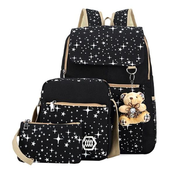 Bags 3pcs Canvas School Backpacks School Mackpacks For Girls Student School School Star Printing Style Backpack Feminino