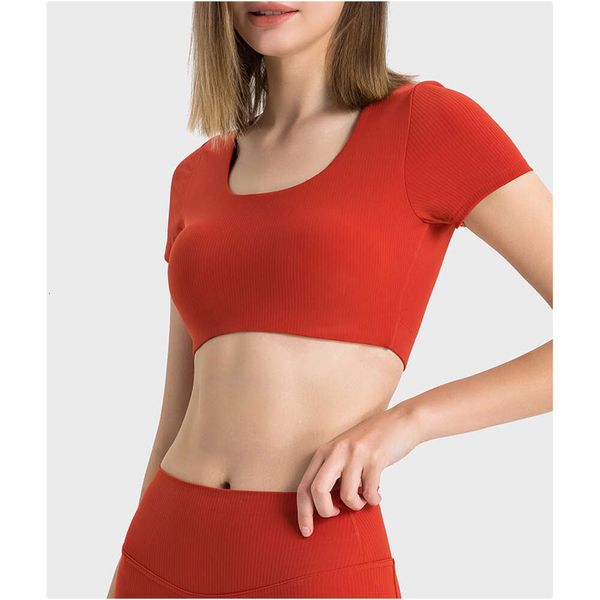 Lu Lu Align Roupa Interior Top Roupas de Jogging Ao Ar Livre Ginásio Sutiã Esportivo Sutiã de Fitness Tecido Com Nervuras Mulher Curta Camisetas Sportswear Yoga Lemon LL mulher