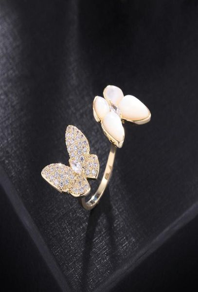 Novo estilo coreano marca de luxo microincrustado zircão borboleta anel aberto jóias temperamento feminino highend brilhante zircão 18k ouro pla5086902