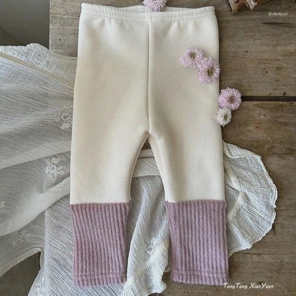 Pantaloni Abbigliamento per bambini Pantaloni per bambini 2023 Ragazzi e ragazze Autunno Inverno Stile coreano in pile caldo Casual Leggings semplici