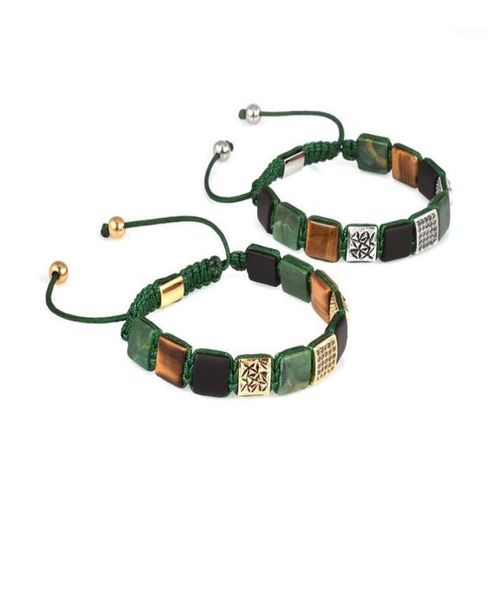 Benutzerdefinierte Schmuck Männer Armband Quadratische Afrikanische Jade Stein Perlen Mit Grüner Schnur Für Frauen Geflochtene Makramee Armbänder14719111