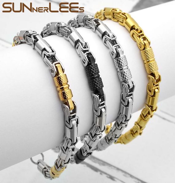 SUNNERLEES Pulseira de aço inoxidável 316L 6mm Geométrica Bizantina Link Chain Prata Ouro Preto Homens Mulheres Jóias Presente SC42 B3960424