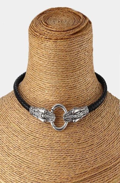 Halsband aus echtem Leder, Drachenhalsband mit schwarzem geflochtenem Leder, 13 Zoll, 17 Zoll, 3672300