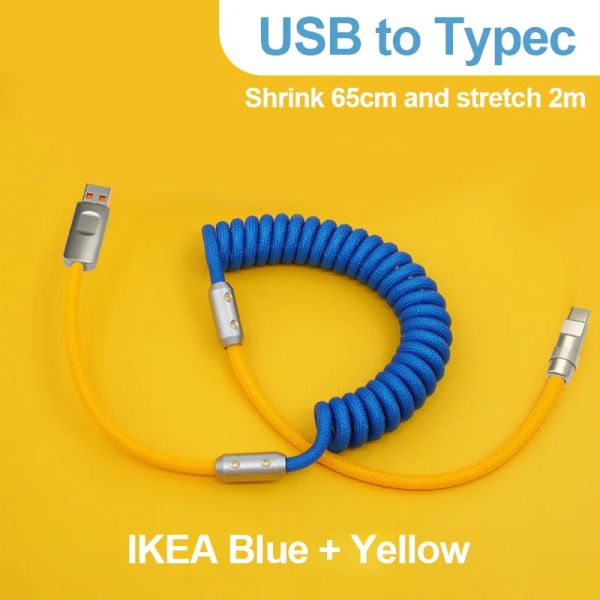 120W Hızlı Şarj Kablosu 2m Geri Çekilebilir Alüminyum Şarj Kablosu USB C Samsung Galaxy Oppo Xiaomi Huawei için Veri Kablosu