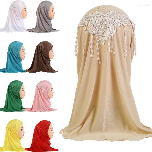 Этническая одежда для девочек, хиджаб Амира с цветочной кисточкой для детей от 2 до 6 лет, натянуть исламский шарф на голову, платок, тюрбан, мусульманская детская шапка