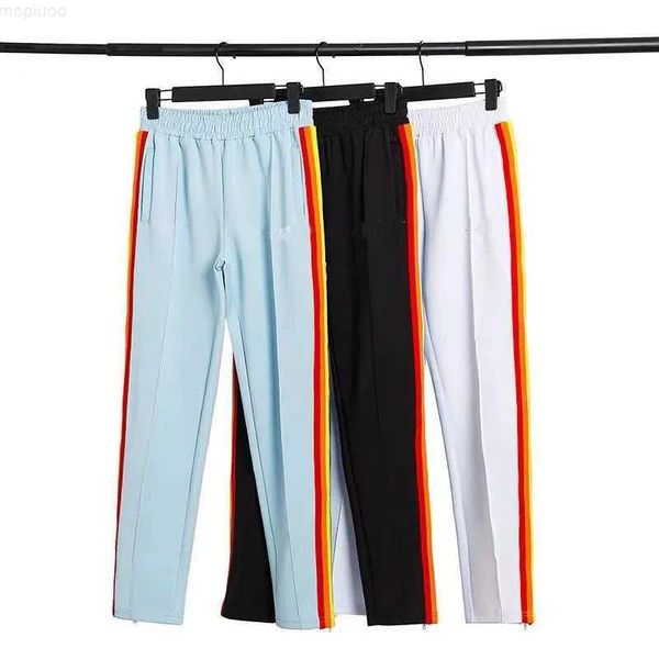 Pantaloni da uomo dritti con palme arcobaleno a righe, pantaloni sportivi sottili con gamba larga e drappeggio estivo