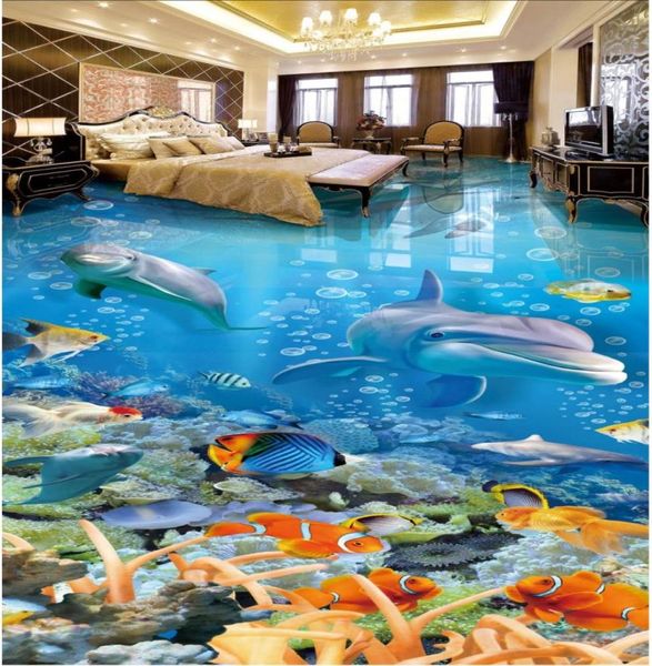 3d pavimenti in pvc personalizzato po Carta da parati autoadesiva pavimento Sea World Dolphin Coral room home decor 3d murales carta da parati per w44116342035