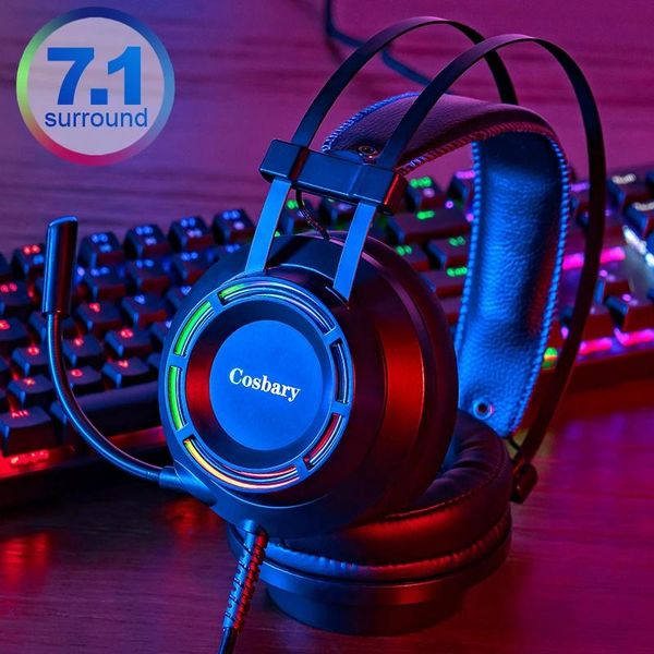 Наушники Cosbary Gaming Hearset с микрофоном USB -проводные наушники виртуальные 7.1 Слушательные наушники Gruind Gamer для компьютерного ноутбука компьютера