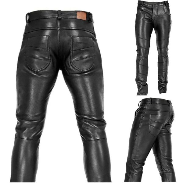 Pantaloni da uomo in pelle Goth Steampunk Pu Pantaloni neri da motociclista Rock Roll Slim Legging Plus Size 231225