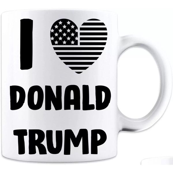 Canecas Eu amo Donald Trump Bandeira Coração Design Caneca engraçada - Canecas de café de 11 onças atacado por mar Ss0412 Entrega direta Home Garden Kitchen, Di Ots64