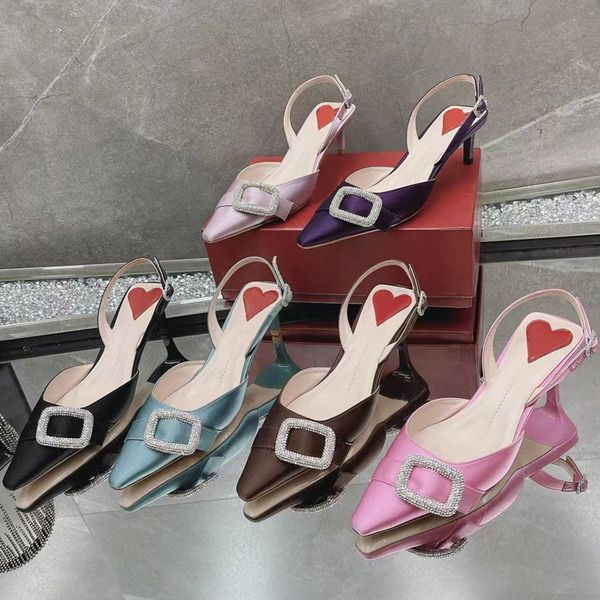 scarpe eleganti eleganti estive Sandali tempestati di cristalli di raso per le donne décolleté con cinturino al tallone calzature di lusso donne tacchi alti matrimonio festa Gattino Scarpe firmate