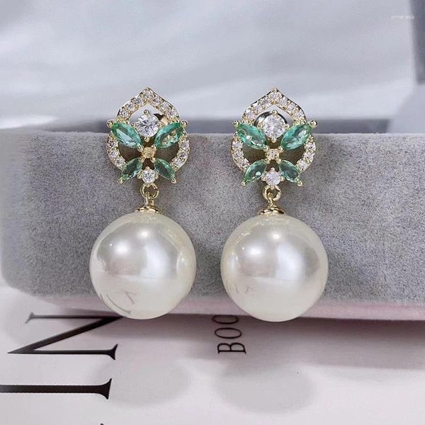 Dangle Brincos SENYU Moda 15mm Imitação Bola Pérolas Brinco Pavimentado Zircônia Cúbica Festa de Luxo de Alta Qualidade Mulheres CZ Jóias Para Casamento