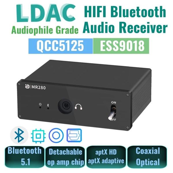 Разъемы DAC Bluetooth 5.1, аудиоресивер для наушников, динамика, беспроводной адаптер Qcc5125 Es9018 Aptx Hd для домашней стереосистемы