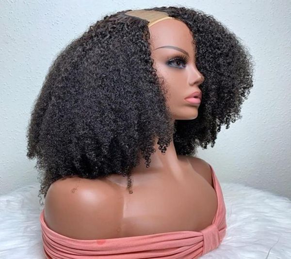 Faixa de cabelo sem cola 4a afro kinky encaracolado v parte nsity cabelo humano não processado u parte s para mulheres parte média máquina final completa 22120545750337