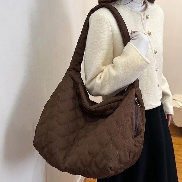 Sacos de noite inverno grande capacidade casual tote tendência algodão tecido ombro lateral para mulheres designer de moda acolchoado bolsa de viagem