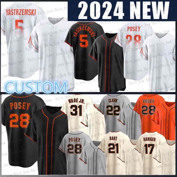 Mike Yastrzemski Camisa de beisebol Buster Posey San Franciscos Austin Slater Joey Bart JD Davis LaMonte Wade Jr Will Clark Mitch Haniger Thairo Estrada Patrick Bailey