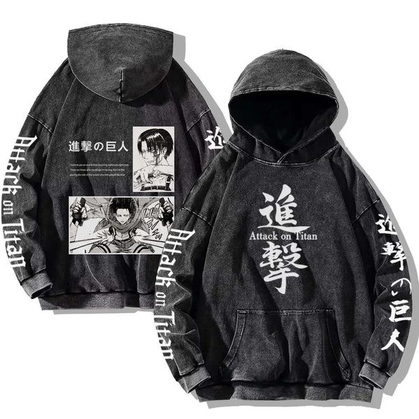 Attack on Titan Roupas Anime Camisa com capuz Manga comprida Moletons lavados Shingeki No Kyojin Top Manga Print Hoodies