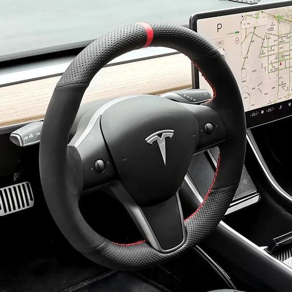 Capas para tesla models modelo x modelo 3 diy personalizado couro camurça volante capa de roda do carro decoração interior