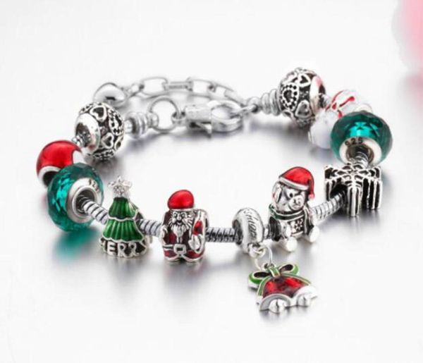 Bracciale natalizio Bracciale con ciondolo campana Santa Gioielli fai-da-te Creazione di albero di Natale verde Bracciale con perline di cristallo in lega color argento7354076