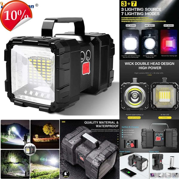 Novas lanternas portáteis super brilhante dupla cabeça led holofote usb recarregável luz de trabalho lanterna portátil à prova dwaterproof água