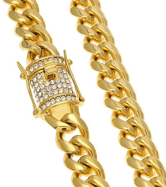 Cadena de acero inoxidable 316L, oro de 18 quilates, cierre de fundición galvanizada, collar de eslabones cubanos con diamante, cadenas para hombres, joyería 24quot 30q7161606
