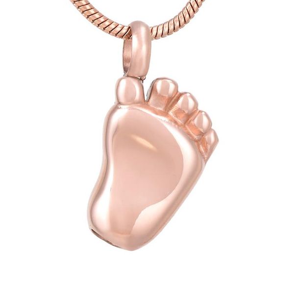 IJD8041 Ciondolo ricordo per cremazione in acciaio inossidabile a forma di piede del bambino per contenere ceneri urna collana commemorativa umana Jewelry260i