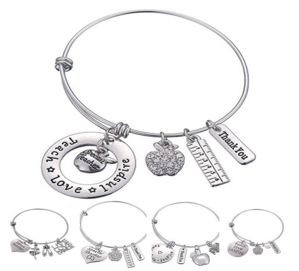 Love Inspire Teach White Crystal Apple Ruler Armband Edelstahl Anhänger Armreif Schmuck Geschenk Lehrer Freund DLH2049795276