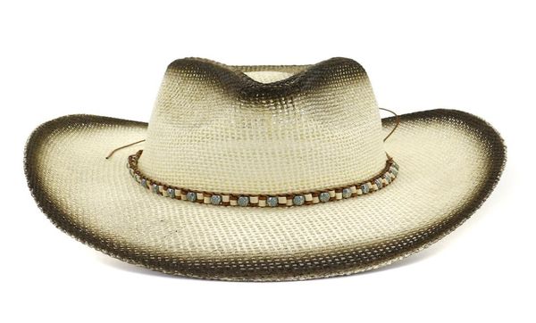 Schwarz Spray Painted Western Cowboy Strohhut Sommer Männer Frauen Outdoor Reisen Breite Krempe Sonnenschutz Schatten Kappe Strand Cap9834650