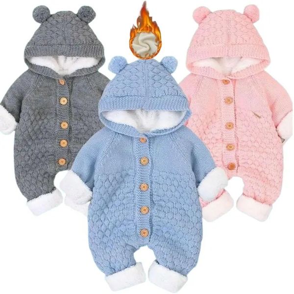 Bebê nascido roupas cardigan com capuz macacão outono inverno menina menino moda infantil traje crianças criança cashmere malha macacão 231225