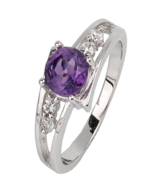 Фиолетовое аметистовое кольцо для женщин Sier Band Band 60 мм дизайн кристаллов Февраль камень родовой камень R016PAN Cluster Rings8370350