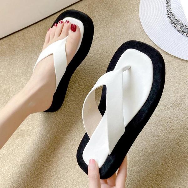 Chinelos preto/branco tanga flip flops senhoras sapatos de verão clip toe sandálias mulheres borracha antiderrapante slides fora pantuflas mujer