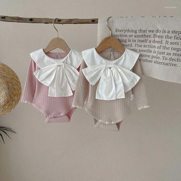 Macacão Milancel Bebê Meninas Roupas Grande Arco Doce Menina Uma Peça Turn Down Collar Knit Roupas