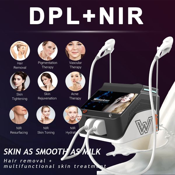 DPL Laser IPL Macchina per la depilazione NIR di alta qualità Latte leggero Ringiovanimento della pelle Vasi sanguigni rossi vascolari Macchie facciali Lentiggine Attrezzatura per la rimozione dell'acne