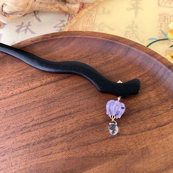 Fermagli per capelli ALLME Bastoncini di fiori di mughetto in vetro color viola vintage per donna Accessori per copricapo in legno all'ingrosso