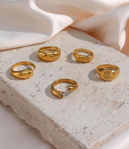 Cluster -Ringe High -End -Ring -Sets Trendstar Zirkon Biene Signet Körper Anhänger Chunky Golden für Frauen Edelstahlschmuck male6371916