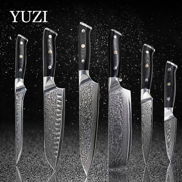 YUZI EAMASCUS Küchenmesser-Set 6-teilig Chef LNIFE Professionelles japanisches Sankotu-Hackmesser-Werkzeug Knochen-Dienstprogramm Schälwerkzeuge290d