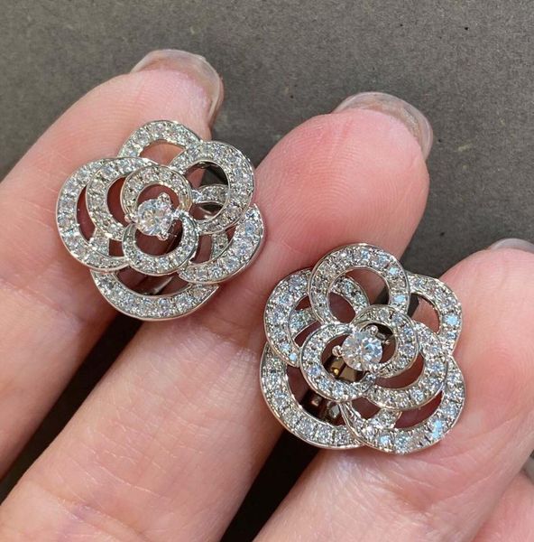 Stud Earring Hollow Design Flower Style with All Diamond For Women Wedding Sieraden Geschenkdoos Verpakking PS30336027128