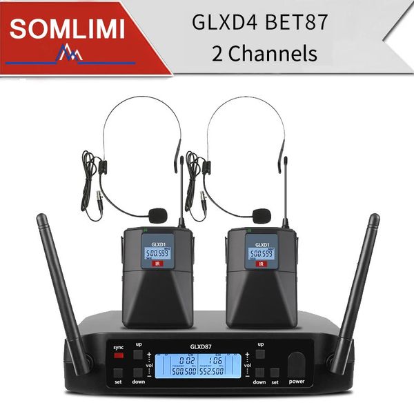 SOMLIMI 500 599 MHz professionelles drahtloses Mikrofon GLD BET87 2-Kanal-UHF-Headset Rede Party Meeting 231226