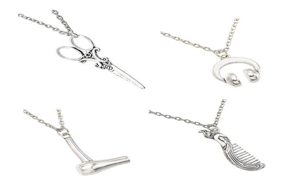 Винтажное серебряное ювелирное ожерелье для мужчин с феном, расческа-ножницы, подвески, модное ожерелье для женщин и мужчин, Gifts8884763