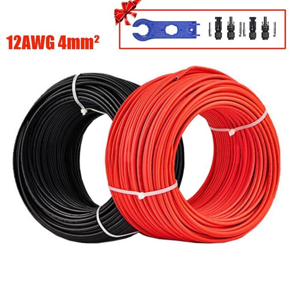 Accessori Cavo fotovoltaico 12AWG 4mm Cavo del pannello solare Cavo nero+rosso per il collegamento del modulo solare Approvazione TUV Sistema fotovoltaico di alimentazione