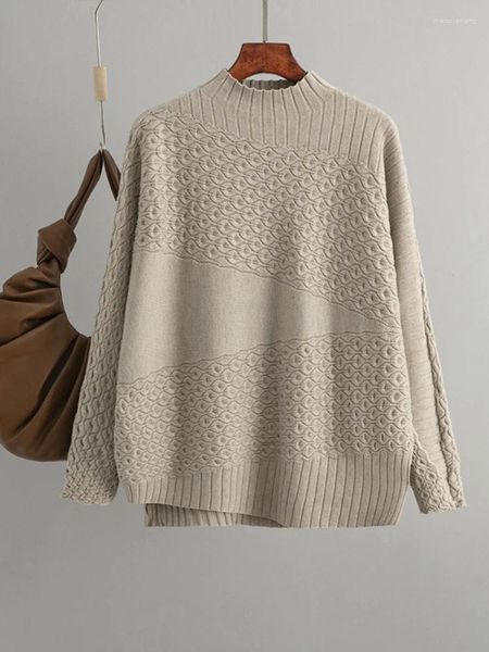 Kadın Sweaters Moda Kadınlar 2023 Sonbahar Kış Katı Koreli kazaklar O boyun boyunlu uzun kollu üstte büyüklüğünde vintage trikolar