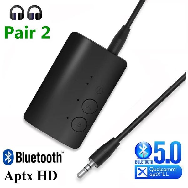 Разъемы Bluetooth-приемник-передатчик Bt 5,2 Aptx Hd Ll Rca 3,5-мм разъем Aux Беспроводной аудиоадаптер Громкая связь для телевизора, автомобиля, ПК, наушников