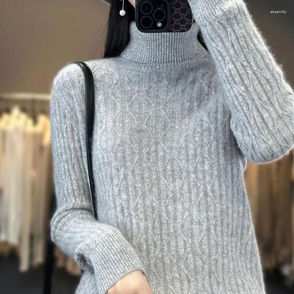 Maglioni da donna Autunno e inverno dolcevita in puro cashmere manica lunga maglione sciolto tinta unita pullover lavorato a maglia