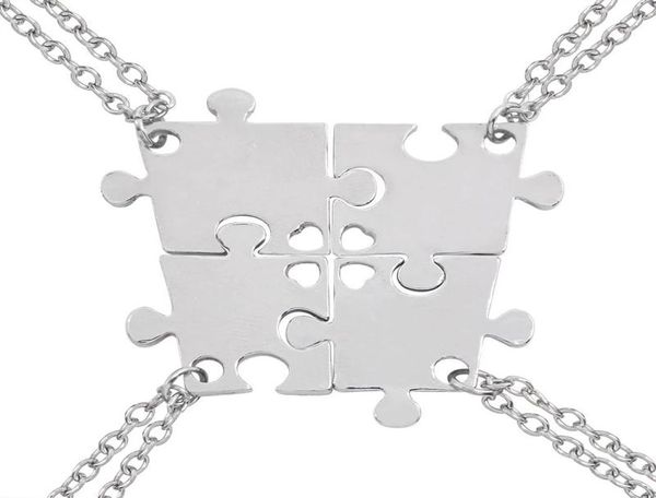 Anhänger-Halsketten, 4-teiliges Set der Serie „Gute Freunde“, hohles Liebespuzzle, geometrische Halskette, Unisex, Freundschaft, BFF-Schmuck, Auswahl 1583063