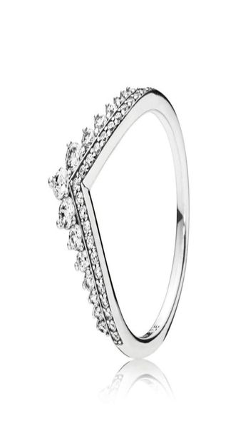 Prenses Crown Ring 925 STERLING Gümüş CZ Elmas Üst düzey Orijinal Kutu Seti Lüks Tasarımcı Lady V-Ring Sevgililer Günü Hediye4431950