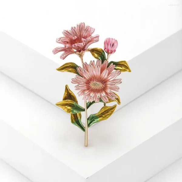 Broches de buquê de margaridas esmalte metal planta flores casamentos banquete pinos para mulheres e homens roupas terno casaco acessórios presentes