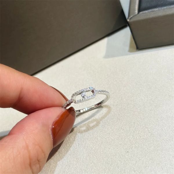 Anelli a fascia di design classico Baby S925 Anello nuziale in argento sterling con zirconi mobili quadrati vuoti per gioielli da donna