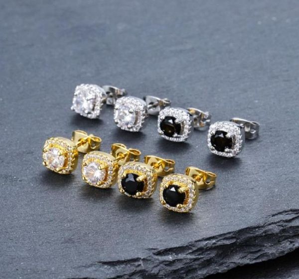 Mens Hip Hop Stud Earrings Jewelry High Quality Fashion Round Gold Silver Black Diamond Earring For Men2851677
