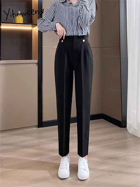 Pantaloni da donna Yitimuceng Abiti neri per le donne Estate 2023 Moda coreana Pantaloni casual a vita alta Office Ladies Harem